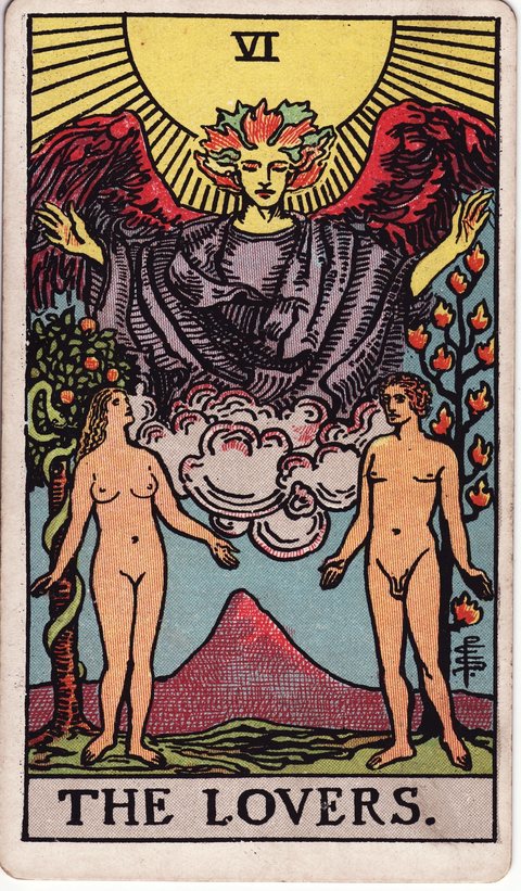 The Lovers tarot card (Rider-Waite, 1909)
